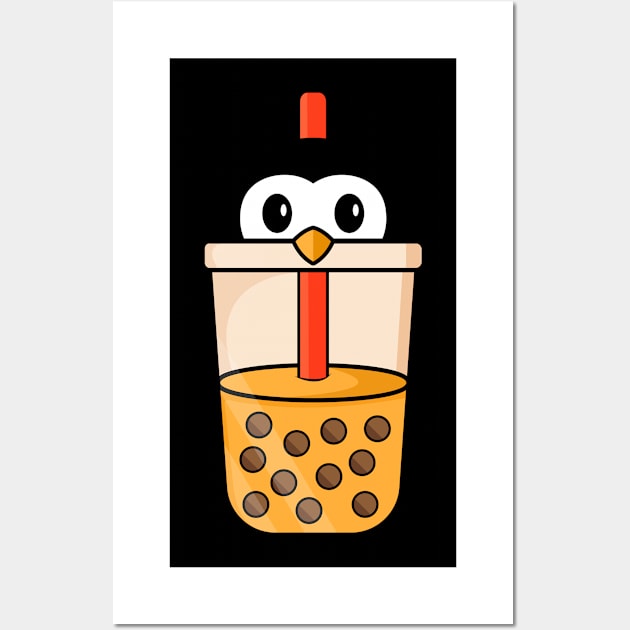 Kawaii penguin Loves Bubble Tea Funny Boba's Wall Art by BaderAbuAlsoud